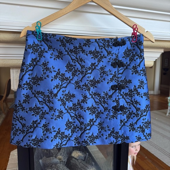 NWT Zara Blue Jacquard Y2K 90s Asian Inspired Mini Skirt Size M - Picture 1 of 5